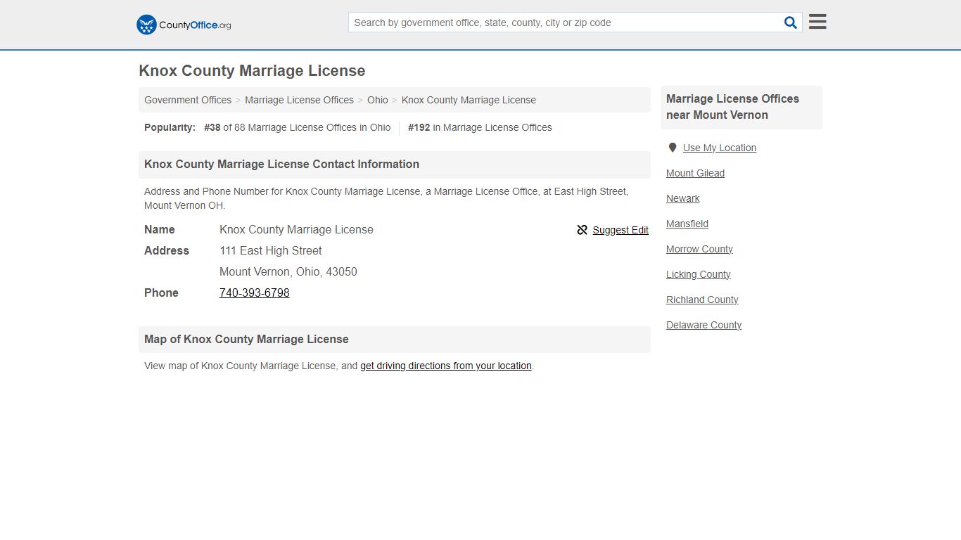 Knox County Marriage License - Mount Vernon, OH (Address and Phone)